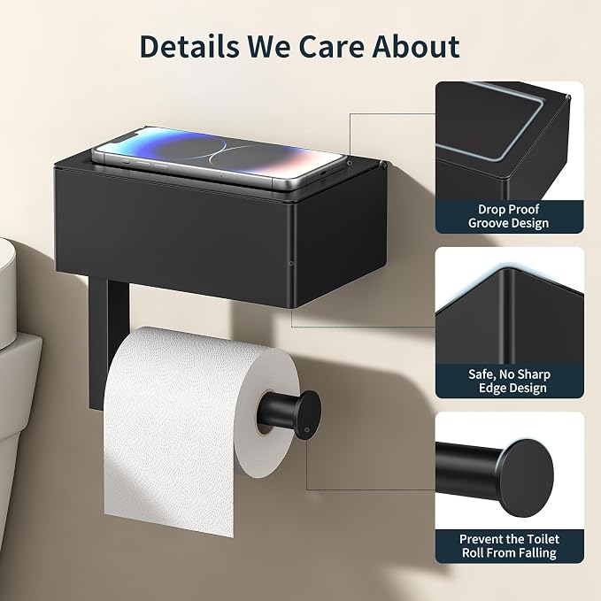 FORIOUS Toilet Paper Holder with Shelf, Sanitary Napkin Receptacle Tampon Holder, Wall Mount Toilet Paper Holder with Storage, Flushable Wipes Dispenser Fits for Bathroom Commercial, 6.5" L | Brushed Nickel 1 Pack