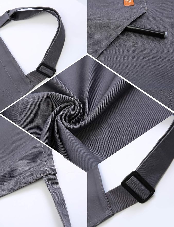 NEWGEM Adjustable Canvas Aprons for Women Men with 2 Pockets - Kitchen Cooking Chef Apron with Neck Strap, Stain Resistant Pinafore for Waitress Barista Restaurant Baking BBQ (Gray)