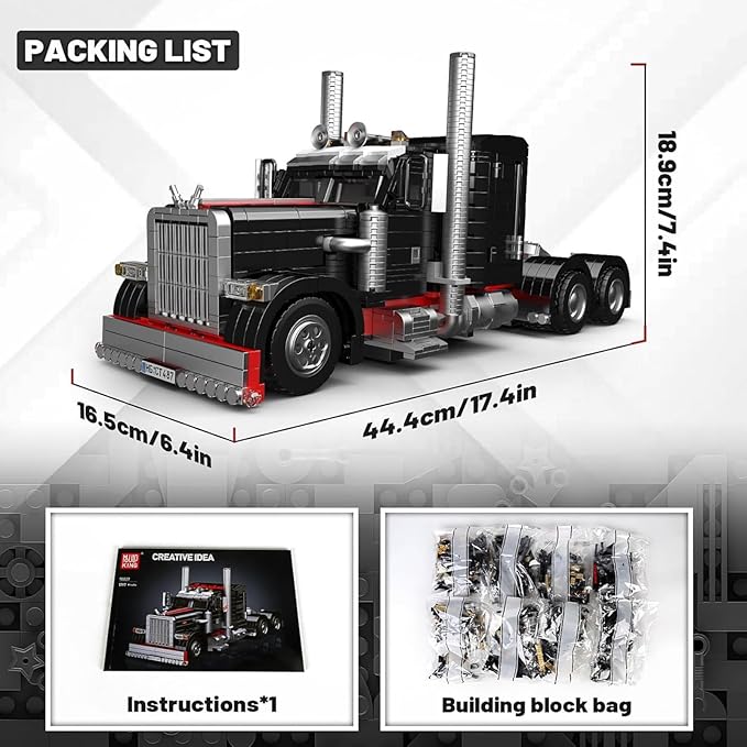 Mould King 10037 Semi Truck Building Set, Flatbed Truck Toy with 10 Wheels, Collectible Car Model to Build and Display, Buildable Gifts for Boys and Girls/Adult (1797 Pieces)