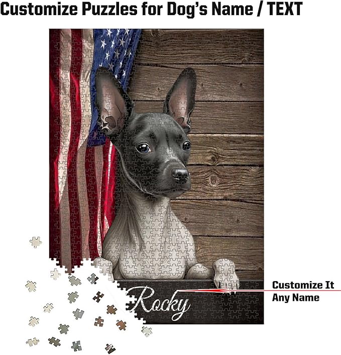 Custom Wooden Jigsaw Puzzles with Your Dog's Name on American Hairless Terrier Art Print - 300 500 1000PCS Puzzles Game and Home Wall Decor