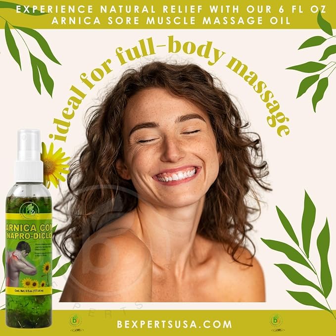 Arnica Sore Muscle Massage Oil – 6 fl oz (3-Pack Bundle) – Natural Concentrated Body Oil for Muscles, Joints & Massage Therapy – Fast-Absorbing – Herbal Aroma – Soothing Relief – Daily Use Solution