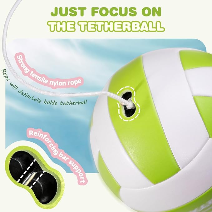 Trymaker Tetherball Ball and Rope, Tether Ball Soft, Tether Balls and Rope Set with Pump for Adults Backyard Outdoors