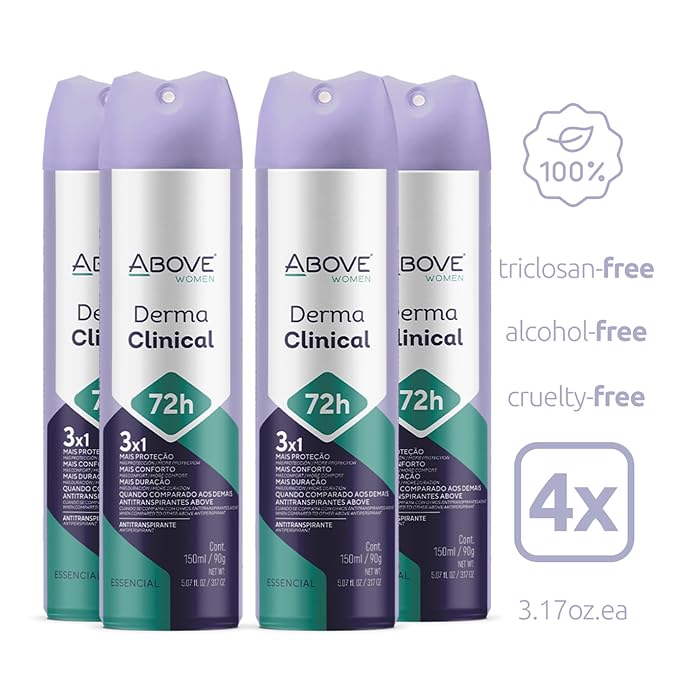 ABOVE 72 Hours Antiperspirant Deodorant, Derma Clinical, 4 Pc - Dry Spray Deodorant for Women - Antiperspirant Spray - No Stain - Cruelty-Free
