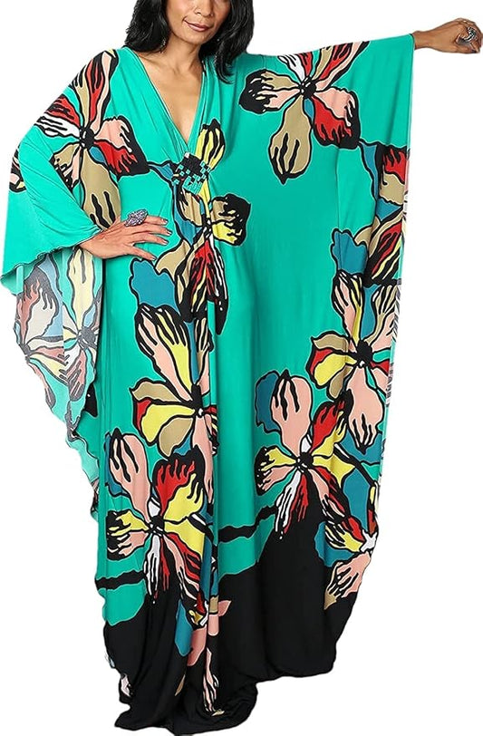 Venasha Womens Caftan Floral Print Kaftan Dress Short Sleeve Swimsuit Cover up Loungewear for Summer