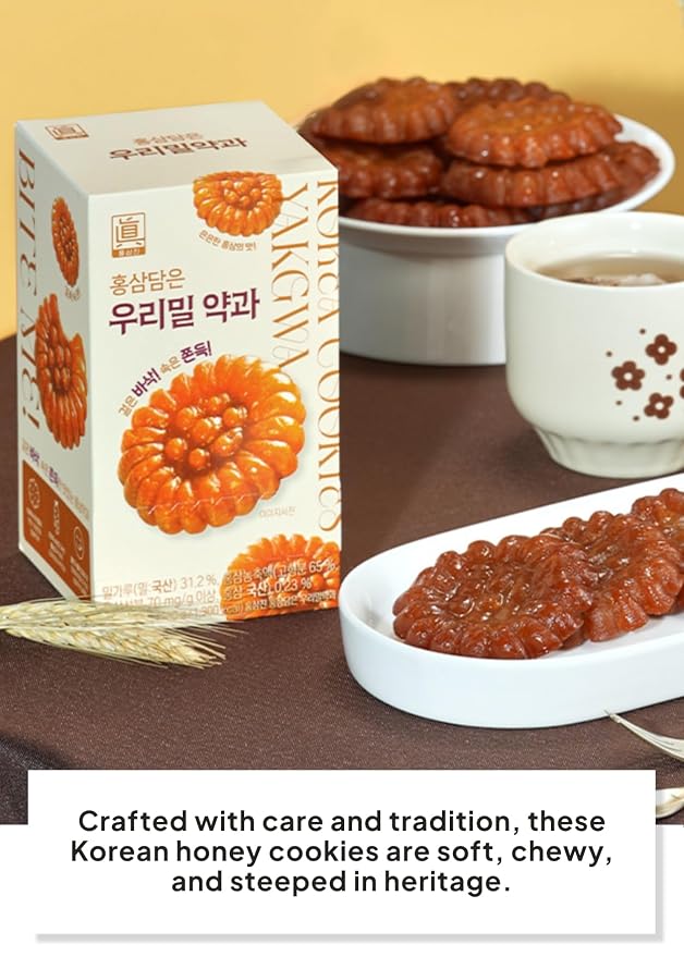 Korean Food Hongsamjin Yakgwa Honey Glazed Donut Cookies – 30 Individually Wrapped Korean Honey Pastry Bites with Red Ginseng – Chewy Traditional Snack & Gift Set