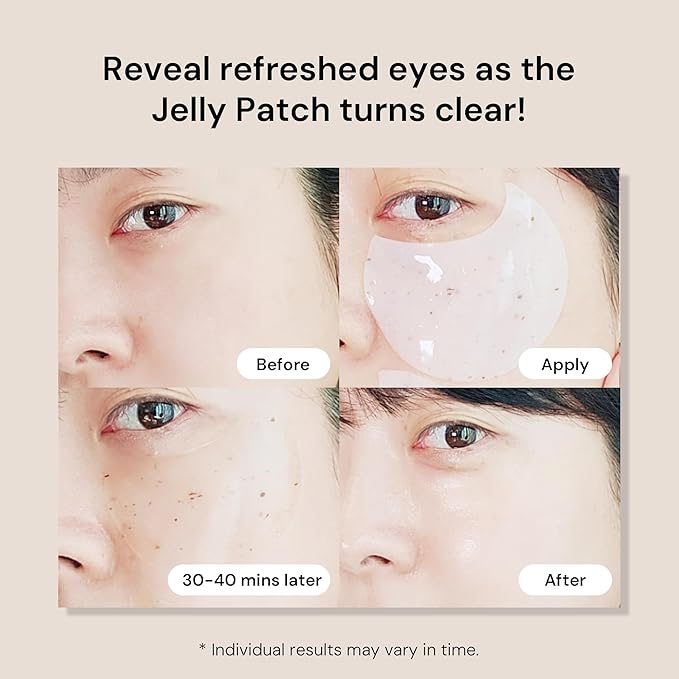 THANKYOU FARMER Rice Pure Jelly Eye Patch, 60 Count, Hydrogel Under Eye Mask Patches, Cooling Vitality & Elasticity Support with Niacinamide & Panthenol, Two Shapes for Multi-Area, Korean Skin Care