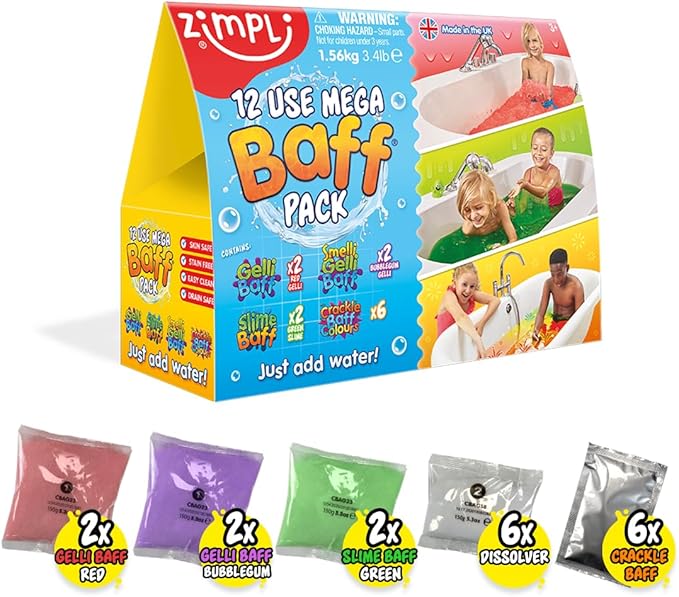 12 Use Mega Value Baff Pack from, 4 x Gelli Baff, 2 x Slime Baff & 6 x Crackle Baff, Children's Sensory & Bath Toy, Birthday Presents for Boys & Girls, Certified Biodegradable Gift