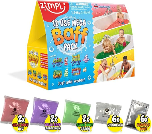 12 Use Mega Value Baff Pack from, 4 x Gelli Baff, 2 x Slime Baff & 6 x Crackle Baff, Children's Sensory & Bath Toy, Birthday Presents for Boys & Girls, Certified Biodegradable Gift