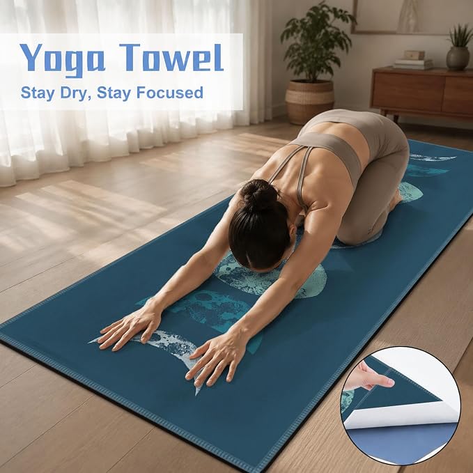 Yoga Mat Towel, Hot Yoga Non Slip with 4 Corner Pockets, 70 x 26 in | Soft Absorbent Microfiber With Four Corner Pockets, Fits Over Yoga Mats For Hot Yoga, Pilates, Gym, And Travel