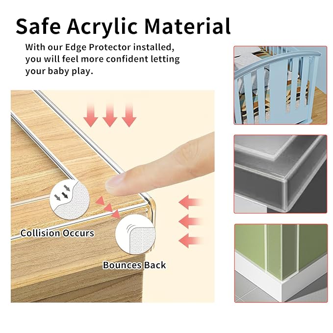 3Pack Baby Proofing Edge Protector for Baby,1.57in x 9.84ft,Clear Edge Protector Strip Sharp Edge Wrap Cover Tape,Corner Bumpers for Furniture,Crib Rail Covers for Teething