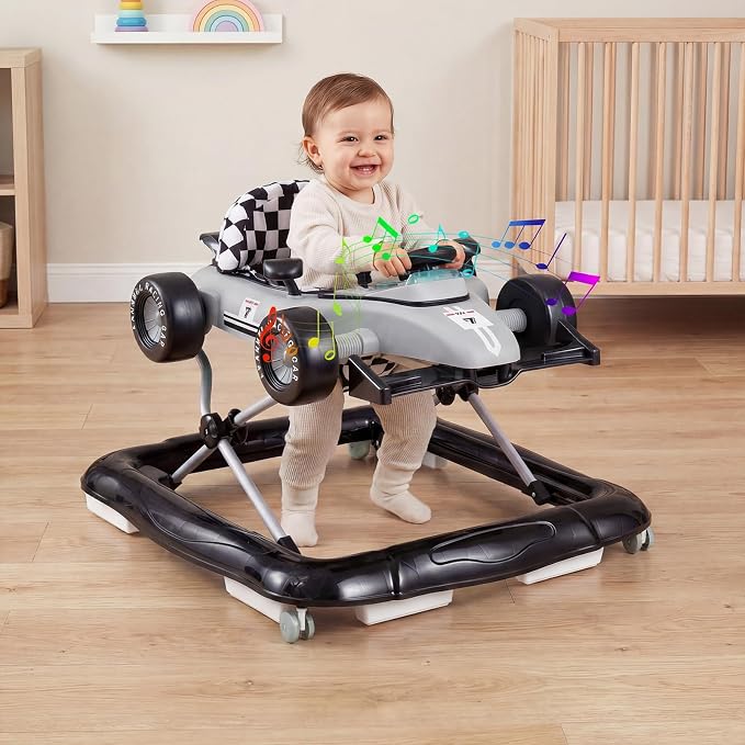 HONEY JOY Baby Walker, 4-in-1 Foldable Infant Activity Push Walker, Toddler Car Walker with Adjustable Heights, Music, Lights, Padded Seat, Baby Walker with Wheels for Boys Girls 6-18 Months (Gray)