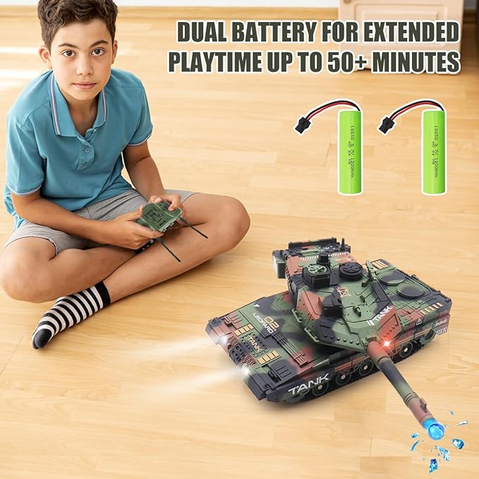 RC Tank That Shoots for Kids - 2.4Ghz Remote Control Army Tank Toys with Auto Demo Sound Light Smoke - 13 Channel Military Vehicles Model Gift for Adults Boys Age 6-8 9-12, Army Beige, Army Green