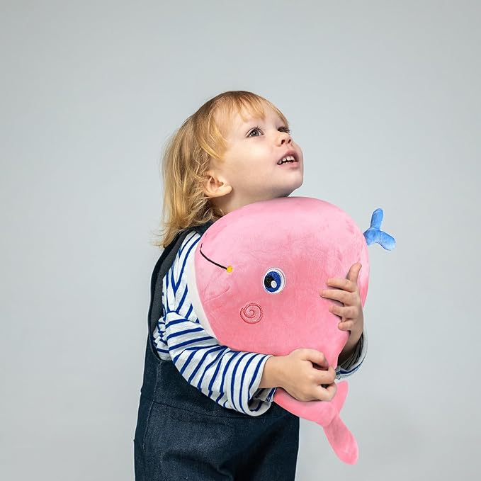 Squirting Whale Stuffed Animals Plush Pillow Cute Soft Cotton Plushies Pillows Kawaii Whale Toy Decor Gifts for Kids Boys Girls Adults (Pink, 10 Inch