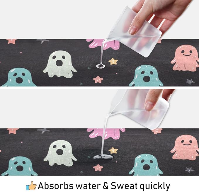 Halloween Ghost Yoga Mat Towel 73 x 27 Inch Non Slip Soft Sweat Absorbent Hot Yoga Mat Towel for Pilates and Workout