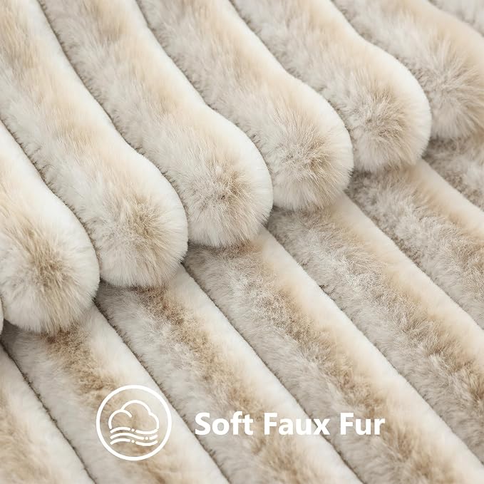 decorUhome Fall Faux Fur Throw Pillow Covers 16x16 Set of 2 Beige White | Decorative Soft Cozy Striped Plush Modern Farmhouse Boho Couch Pillow Cases Velvet Back for Sofa Bed Living Room Home Decor