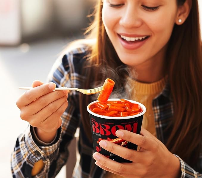 BBOM Cup Tteokbokki, Korean Rice Cake, Ready-to-Eat Microwave Meal, Chewy & Soft Texture, Easy K-Food Snack – Spicy/SpicyRose/Extreme Hot_2 ea (Extreme Hot)