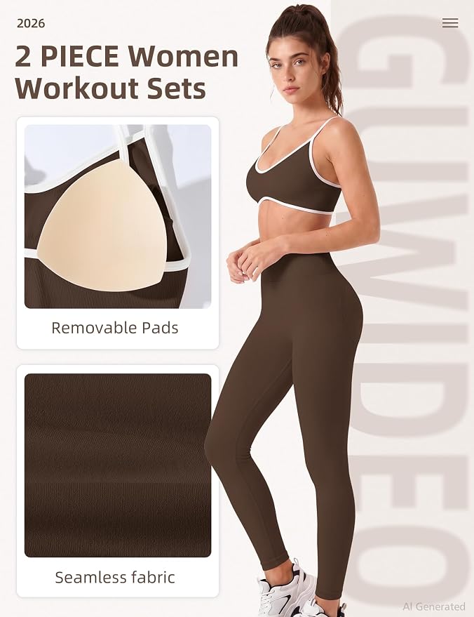 Workout Sets for Women 2 Piece Seamless Color Block Sports Bra Padded Scrunch Butt Lifting Leggings Matching Outfit