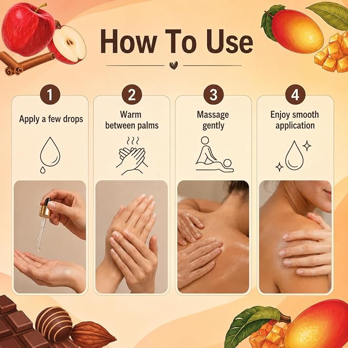 Dude's Love Luscious Flavored Massage Oil Set - Pack of 3 - Organic - Chocolate, Apple Cinnamon, Mango Ginger - Non-Sticky, Nourishing & Moisturizing - Aromatherapy Vegan Oil - 1.69 FL OZ x3
