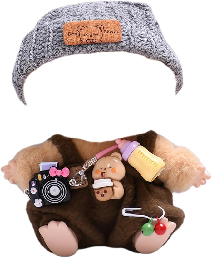 Dolls Designer Clothes for Doll, 17cm Doll Clothes Outfit Accessories with Brown Sweater Overall, Black Camera and Beanie, DDK-Brown