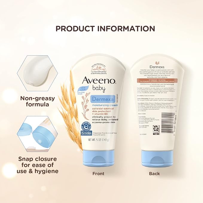 Aveeno Baby Eczema Therapy Moisturizing Cream, Natural Colloidal Oatmeal & Vitamin B5, Baby Cream for Dry, Itchy, Irritated Skin Due to Eczema, Paraben- & Steroid-Free, 5 fl. oz (Pack of 12)