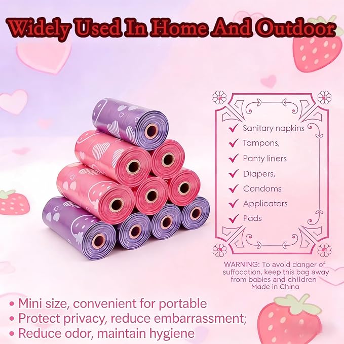 150 Count Sanitary Napkin Disposal Bags - Scented & Leak-Proof Feminine Hygiene Bags for Tampons, Pads, Liners - Discreet, Portable, Odor-Reducing Travel Waste Bags for Women
