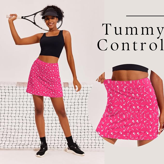 Ekouaer 16" Skorts for Women with Pockets Golf Pickleball Tennis Skirt | Silicone Grippers,2 Inner Pockets,Wide Waist,Side Slit Hem,Breathable,Soft,Lightweight