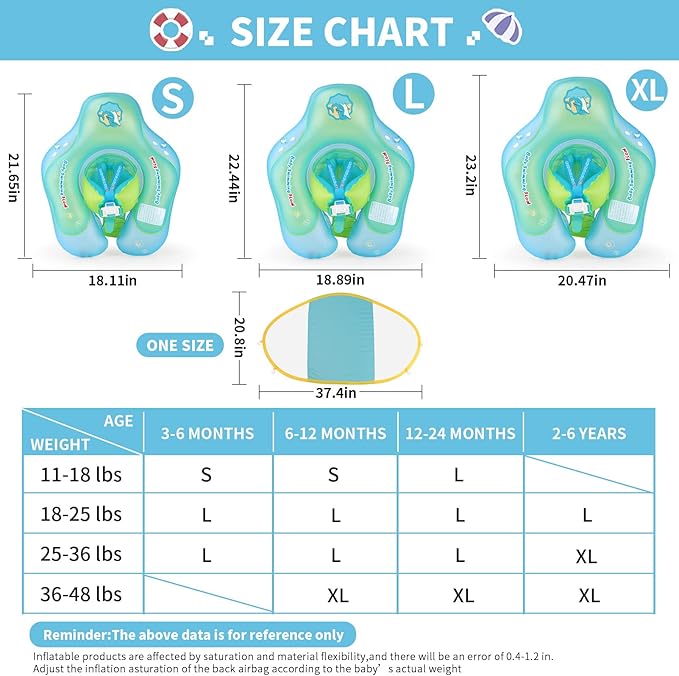Free Swimming Baby Inflatable Baby Float with Sun Canopy Size Improved Infant Pool Floaties Swimming Pool Toys for The Age of 3-36 Months (Blue, X-Large)