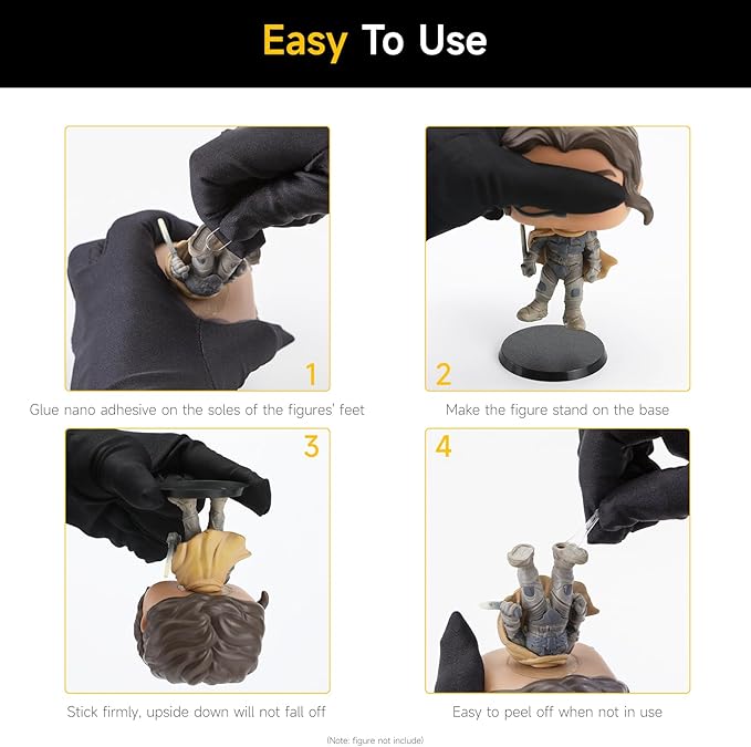 120PCS Figure Stand Base with 180PCS Adhesive for 4 Inch Fuko Pop, 1.97 Inch Black Round Plastic Bases No Peg, Doll Model Storage Organizer Display Holder Accessories for Action Figures
