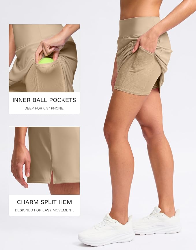 16" Skorts with 2 Pockets | Side Slits, High Waisted, A Line, Casual, Pickleball, Athletic, Golf, Tennis Skirt, for Women