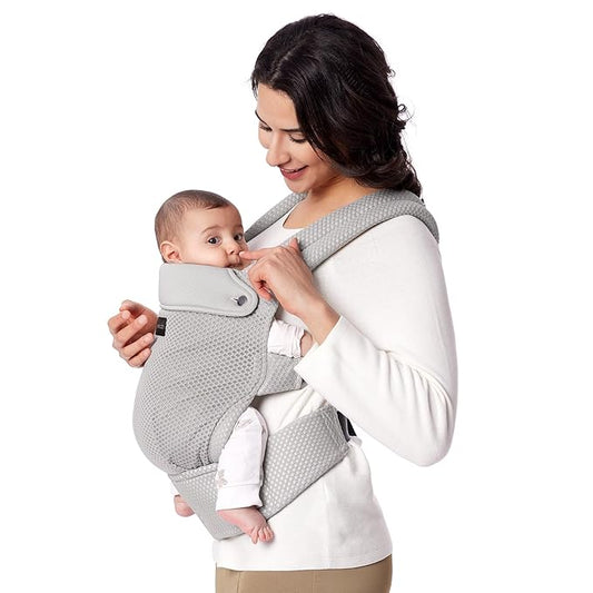 Momcozy Baby Carrier - Ergonomic, Cozy and Lightweight Carrier for 7-45lbs, Effortless to Put On, Ideal for Hands-Free Parenting, Enhanced Lumbar Support, Purehug for Infant to Toddler, Air Mesh-Grey