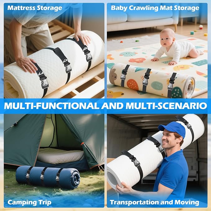 3 Pcs Floating Mat Straps with Quick-Release Double Lock Buckle, Multifunctional Floating Water Mat Straps with Hole Buckle & Carry Handle for Baby Crawling Mat, Yoga, Camping