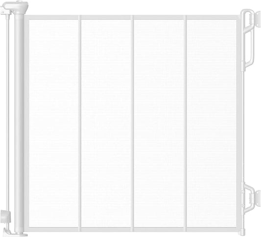 SPACEANY Reinforced Retractable Baby Gate or Mesh Dog Gate,Easy to Use for Stairs, Doorways, Hallways, Indoor, Outdoor, Wide Pet Gate 33.5" Tall, Extends to 55" Wide, White