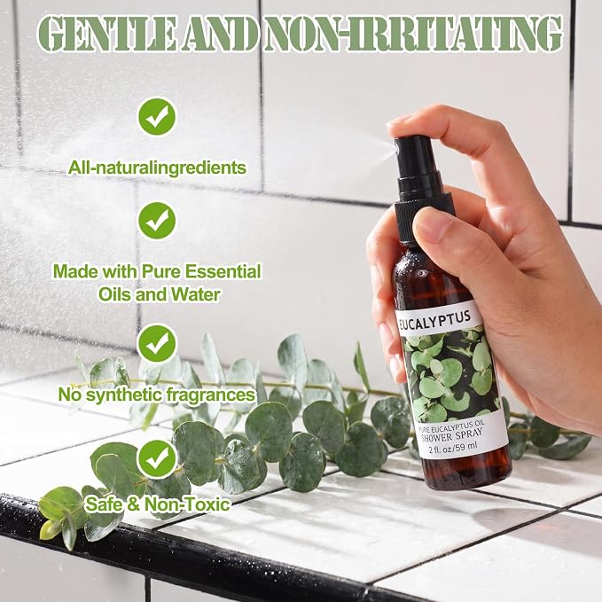 Frienda 6 Pack Eucalyptus Shower Spray with Essential Oils Portable Travel Mist Spray for Spa and Sauna Steam Room Aromatherapy for Women Teacher Staff Employee Thank You Gift 2oz (Eucalyptus)