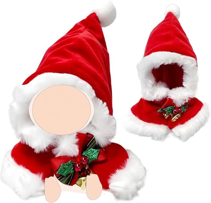 17cm/15cm Doll Clothes Christmas Outfit Set,Christmas Cape with Hat Accessories for Dolls,Clothes Set for Dolls Dress Up (No Doll) (Red 01)