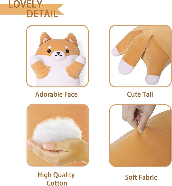 36 Inch Shiba Inu Dog Stuffed Animal, Big Akita Dog Plush Toy, Long Corgi Body Pillow for Bed Decor, Cute Plushies Birthday Gift for Thanksgiving, Birthday, Christmas(B)