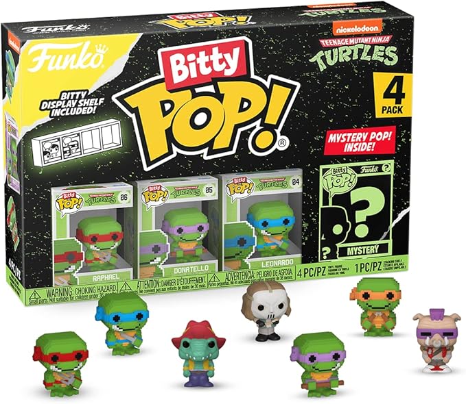 Funko Bitty POP! Teenage Mutant Ninja Turtles (TMNT) - Shredder, 4-Pack - 8-Bit Raphael, 8-Bit Donatello, 8-Bit Leonardo and A Surprise Mystery Mini Figure - 0.9 Inch (2.2 Cm) Collectable - Gift Idea