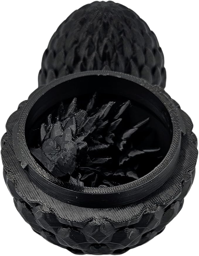 Surprise Dragon Egg Articulating Gemstone Dragon Fidget Figurine - 3D Printed Dragons Flexible ADHD, Autism, Relief Anxiety - Articulated Joints (Black)