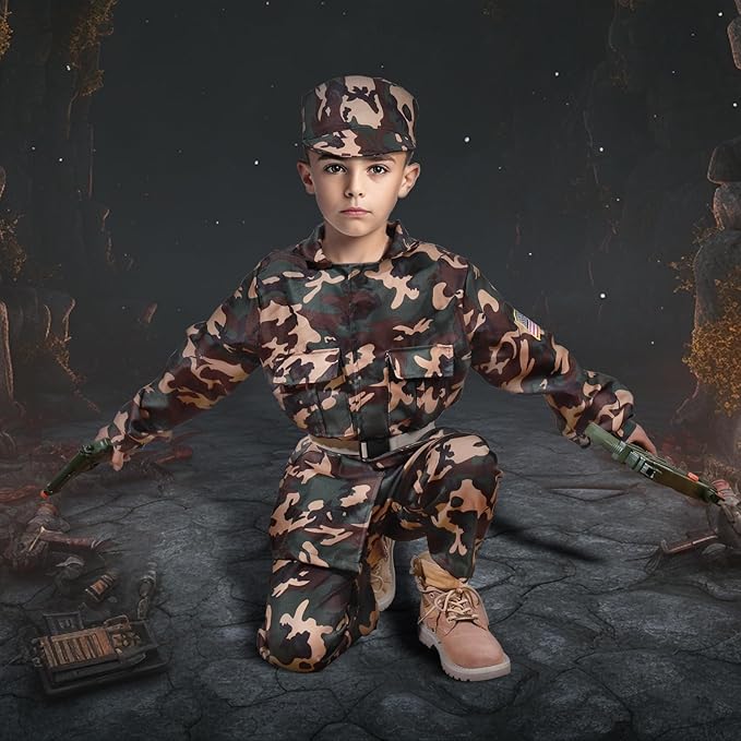 Army Costume for Boys, Halloween Boys Costume Military Soldier Pretend Set, Halloween Party Costumes for Boys 3-10