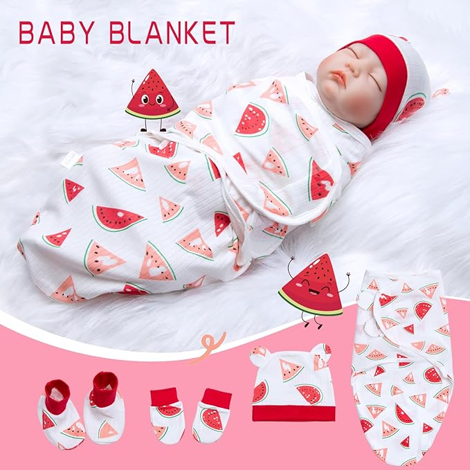 Reborn Baby Doll Clothes Set 5-Pieces Swaddle Blanket and Adjustable Reusable Diaper for 17-22 Inch Newborn Dolls Soft Sleeping Sack Realistic Doll Accessories