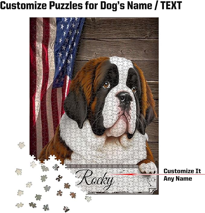 Custom Wooden Jigsaw Puzzles with Your Dog's Name on Saint Bernard Art Print - 300 500 1000PCS Puzzles Game and Home Wall Decor