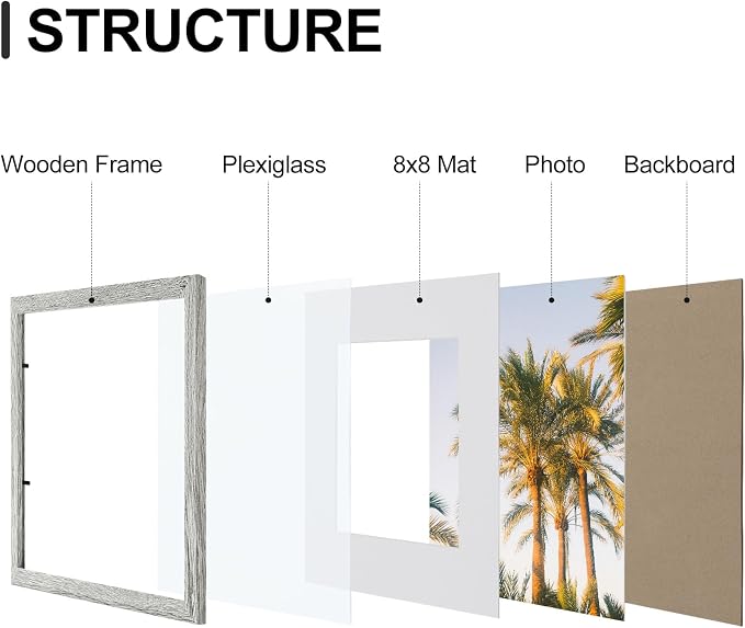 Vittanly 12x12 Picture Frames Set of 9 for Wall Mounting, Grey | Display Pictures 8x8 with Mat or 12x12 without Mat for Wall Mounting, Square Photo Frames for Home Decor, Engineered Wood
