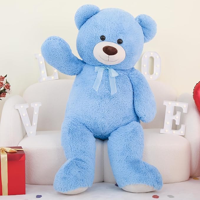 MorisMos Giant Teddy Bear Stuffed Animal 4 Feet,51'' Big Teddy Bear for Girlfriend Boyfriend Wife Mother Fiancée Valentine's Gift, Large Stuffed Bear Plush for Kid Christmas Birthday Baby Shower,Blue
