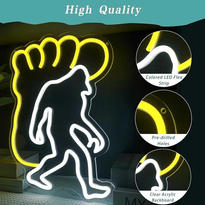 Sasquatch Neon Sign Dimmable USB Powered Big Foot Neon Lights for Wall Decor Men Man Cave Monkey Wall Game Room Decor LED Large Neon Signs for Party Friends Birthday Gifts(15 * 11.3 in)