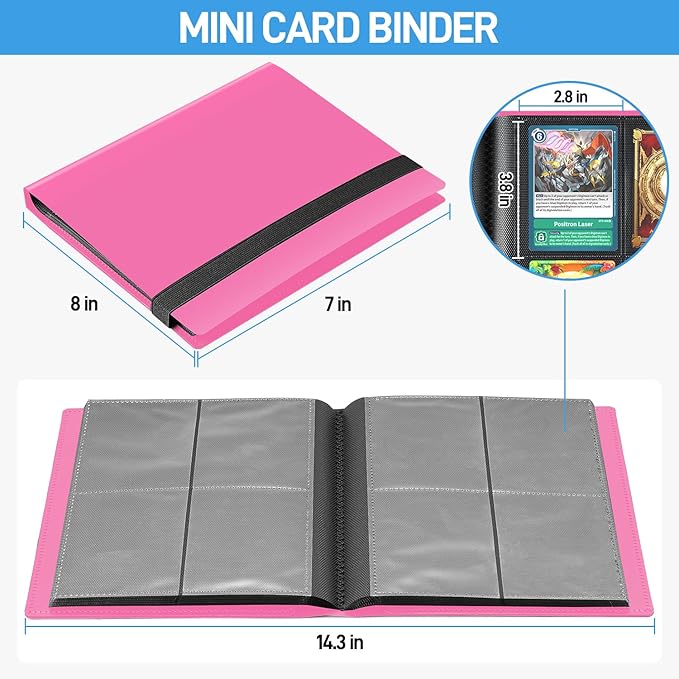 Card Binder, Upgraded 4 Pockets Trading Card Binder for Cards, Mini Collection Card Album, 160 Pockets Mini Card Book Holder - Rose red