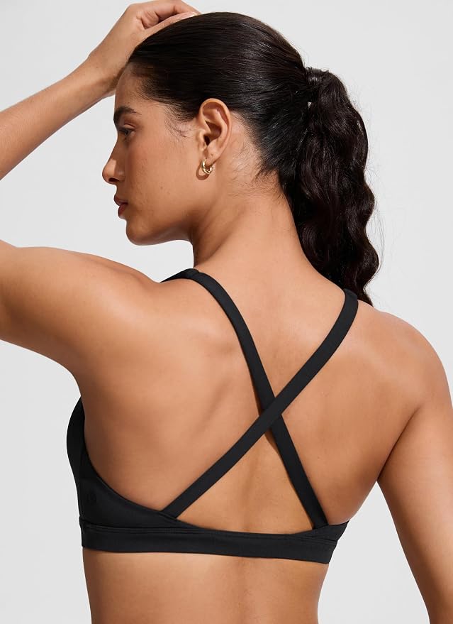 CRZ YOGA Twist Front Cut Out Bikini Tops for Women - Padded V Neck Spaghetti Strap Criss Cross Swim Bathing Suit Bra