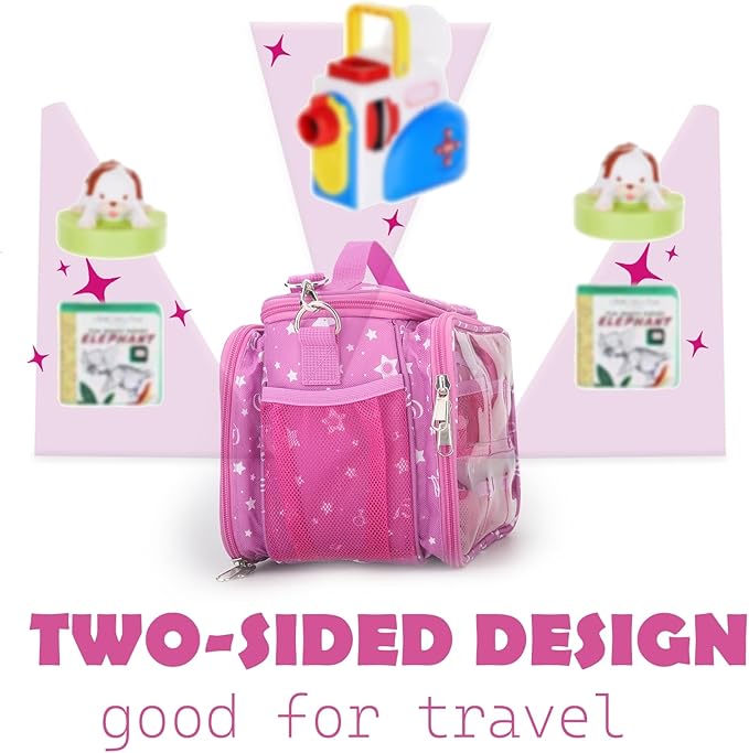 Carrying Case Compatible with Little Tikes Story Dream Machine Books Starter Set,Portable Storage Bag with Handle and Shoulder Strap for Storytime,Little Golden Book,Little Puppy Character (Pink)