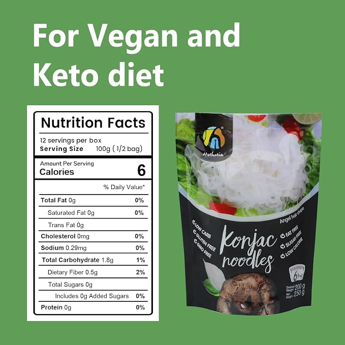 Hethstia Konjac Shirataki Angel Hair Noodles, Low Carb Pasta, 6 Pack | Keto Friendly, Vegan, Gluten Free, Sugar Free, Low Calorie, Paleo Friendly, Plant Based, Quick Preparation, Pasta Alternative