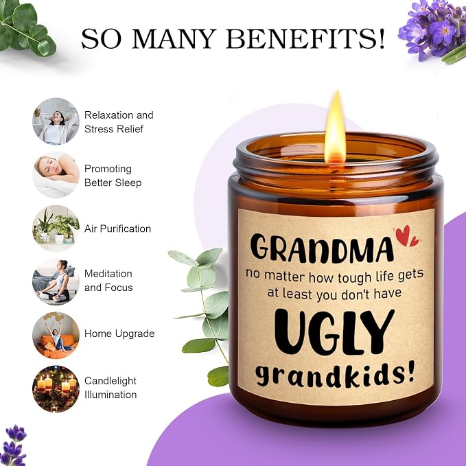 KOTKAS Grandma Candle Gifts for Mothers Day - 8oz Eucalyptus Lavender Scented Soy Candles Non Toxic Grandma Candles from Grandkids, Grandmas Birthday Gift from Grandson Granddaughter