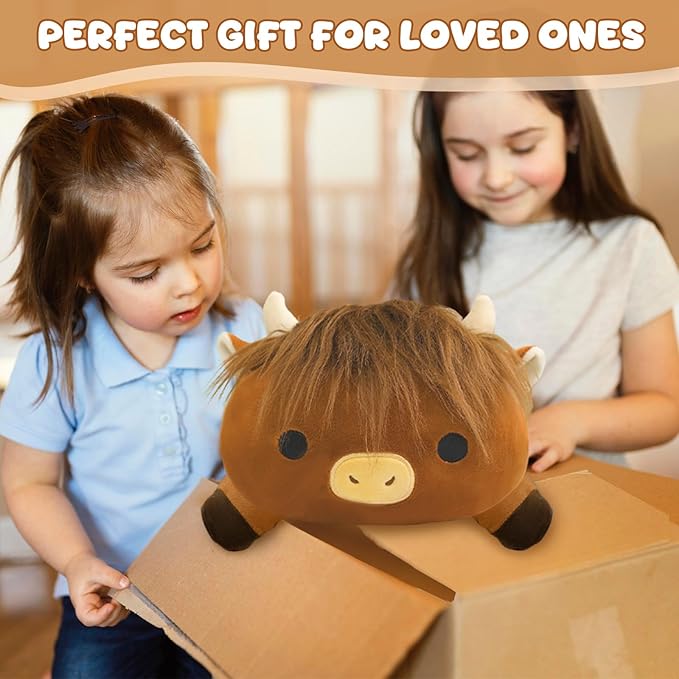 Weighted Stuffed Animals, Highland Cow Stuffed Animal with Weighted Beads, Cute Plush Toy Pillow Gifts for Adults Kids Boys Girls