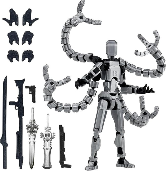 Already Assembled T13 Action Figure Accessories,T13 Multi-Jointed Movable,for Collectors Desktop Decorations t-13 Movability 3D Printed Toys (Gray)
